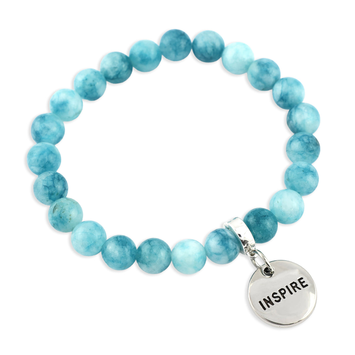 Stone Bracelet - SEA BREEZE CHALCEDONY 8mm Beads - With Silver Charms