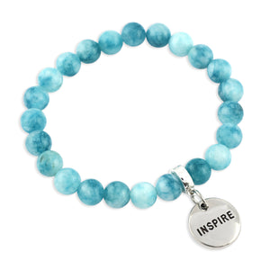 Stone Bracelet - SEA BREEZE CHALCEDONY 8mm Beads - With Silver Charms