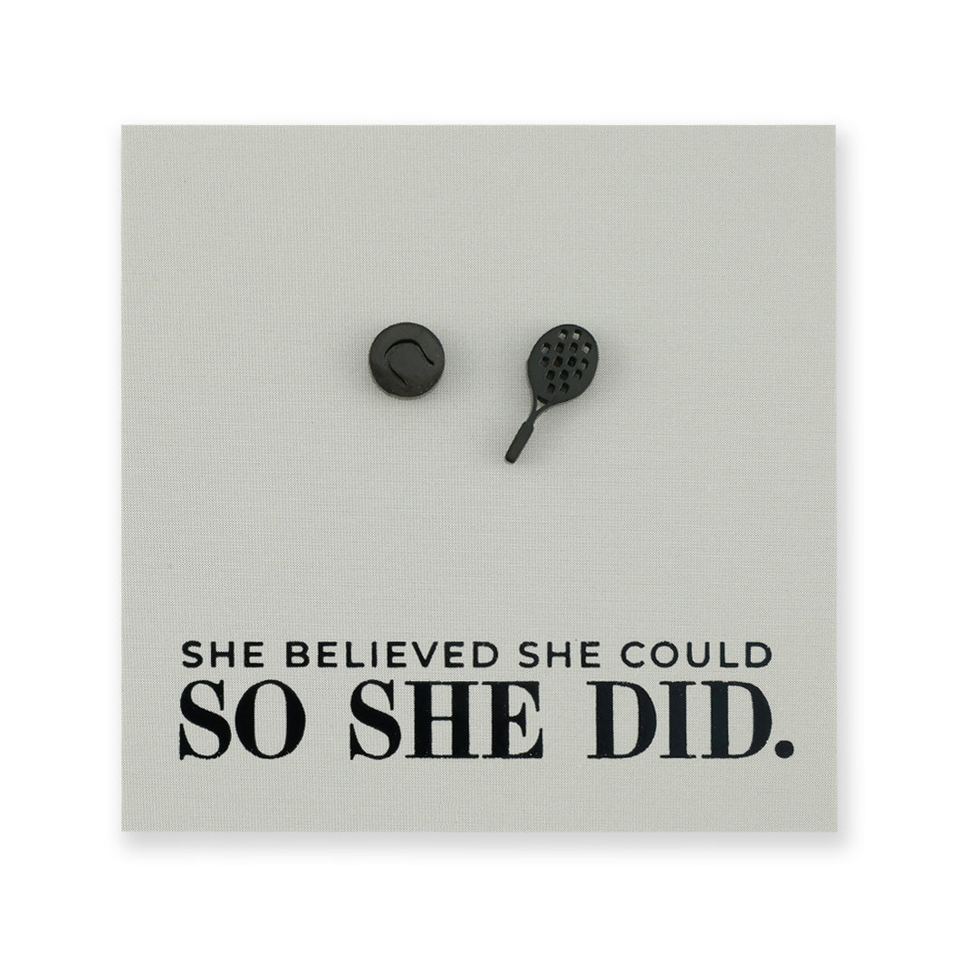 Stainless Steel Earring Studs - She Believed She Could So She Did - TENNIS ANYONE?