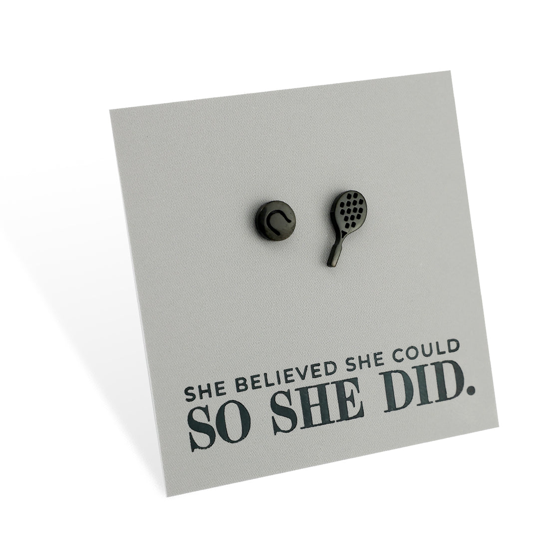 Stainless Steel Earring Studs - She Believed She Could So She Did - TENNIS ANYONE?