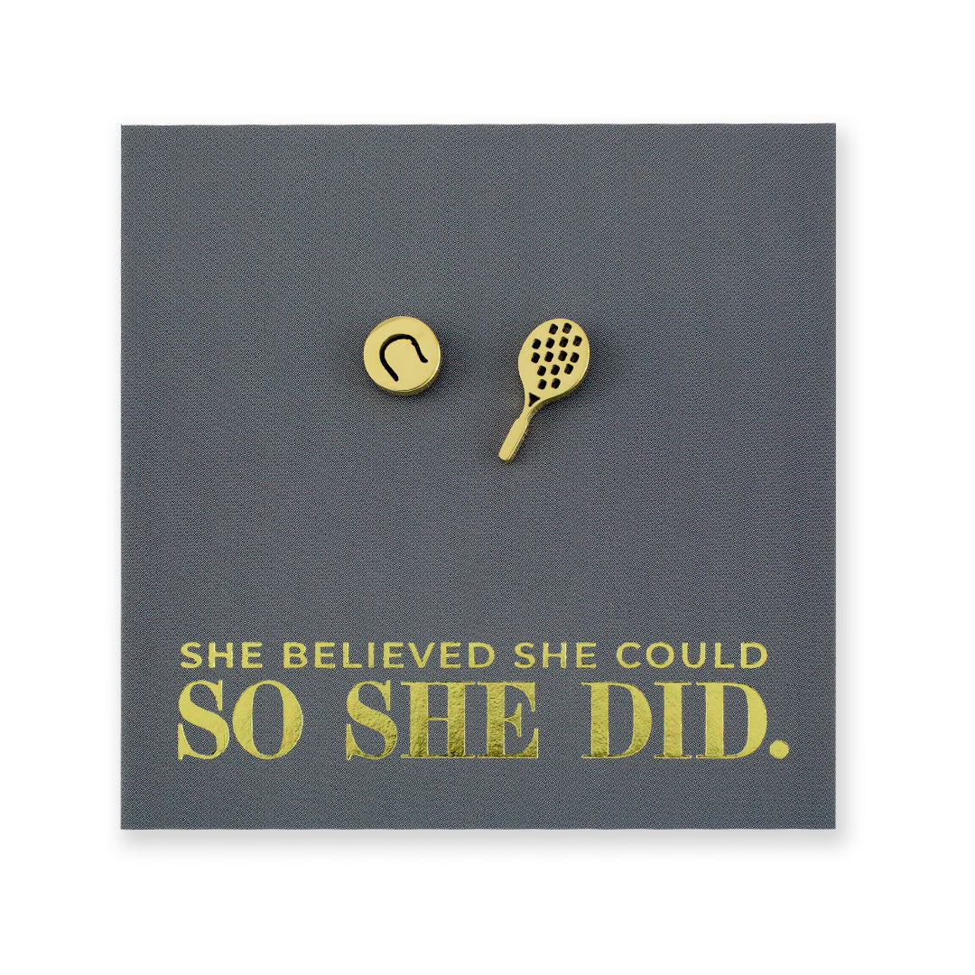 Stainless Steel Earring Studs - She Believed She Could So She Did - TENNIS ANYONE?