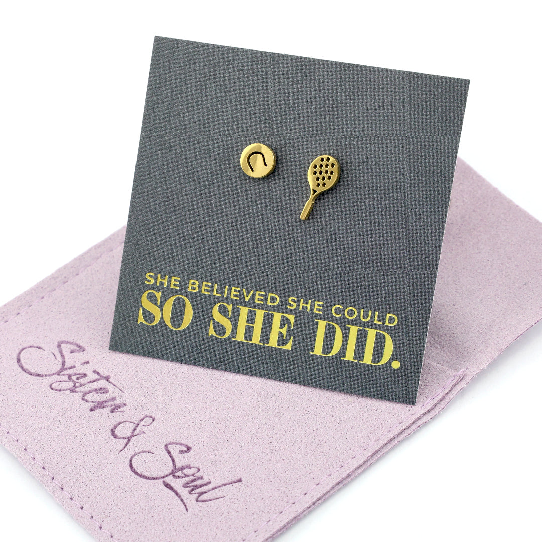 Stainless Steel Earring Studs - She Believed She Could So She Did - TENNIS ANYONE?