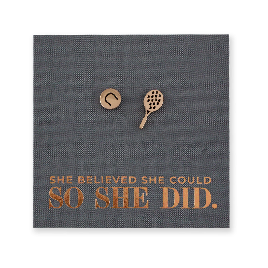 Stainless Steel Earring Studs - She Believed She Could So She Did - TENNIS ANYONE?