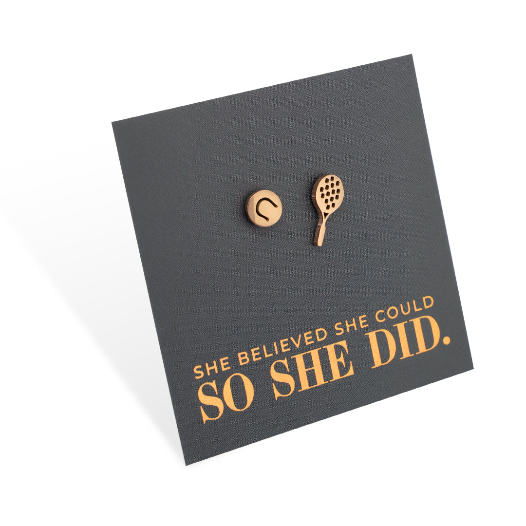 Stainless Steel Earring Studs - She Believed She Could So She Did - TENNIS ANYONE?