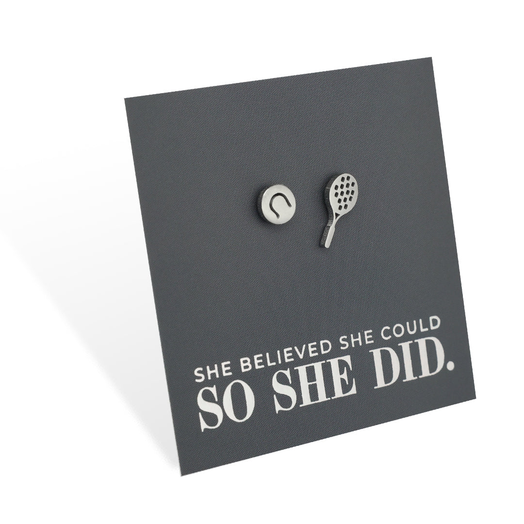 Stainless Steel Earring Studs - She Believed She Could So She Did - TENNIS ANYONE?
