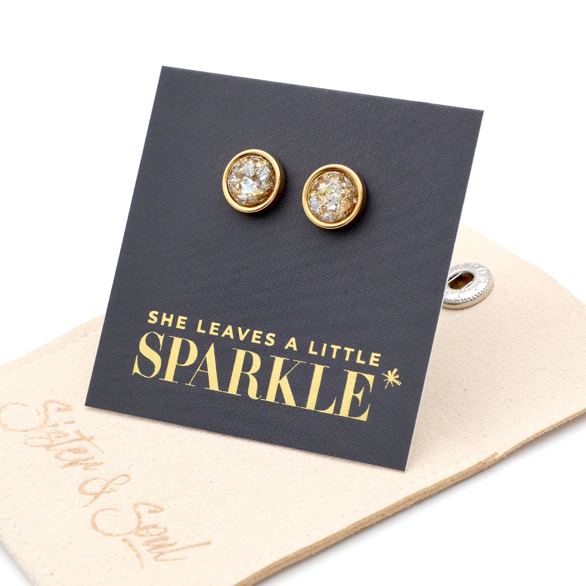 She Leaves A Little Sparkle - Gold Stainless Steel 8mm Circle Studs - Angel Dust Resin (11932)