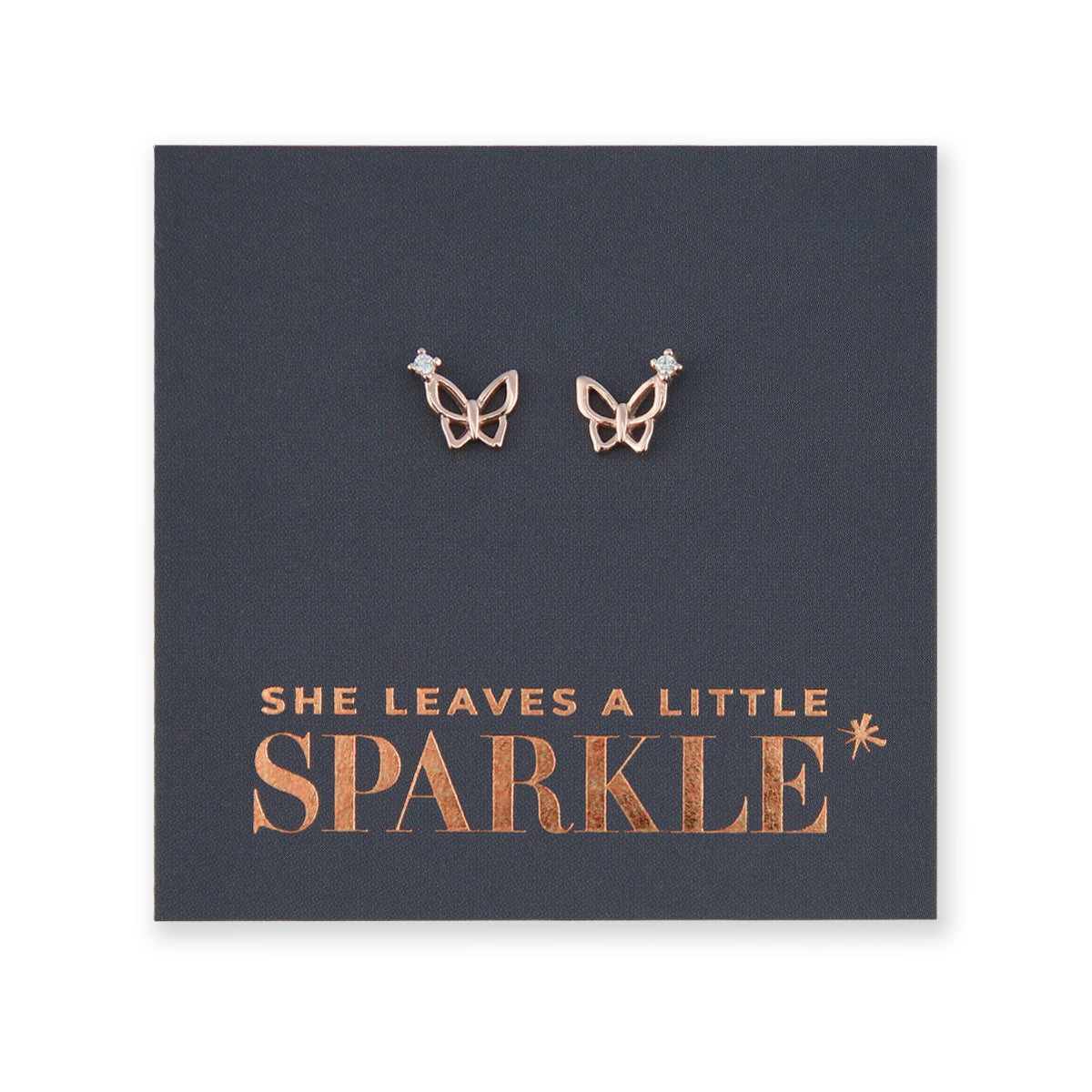 Butterfly Sparkle - 18k Rose Gold Plated Sterling Silver + CZ - She Leaves A Little Sparkle (13011)