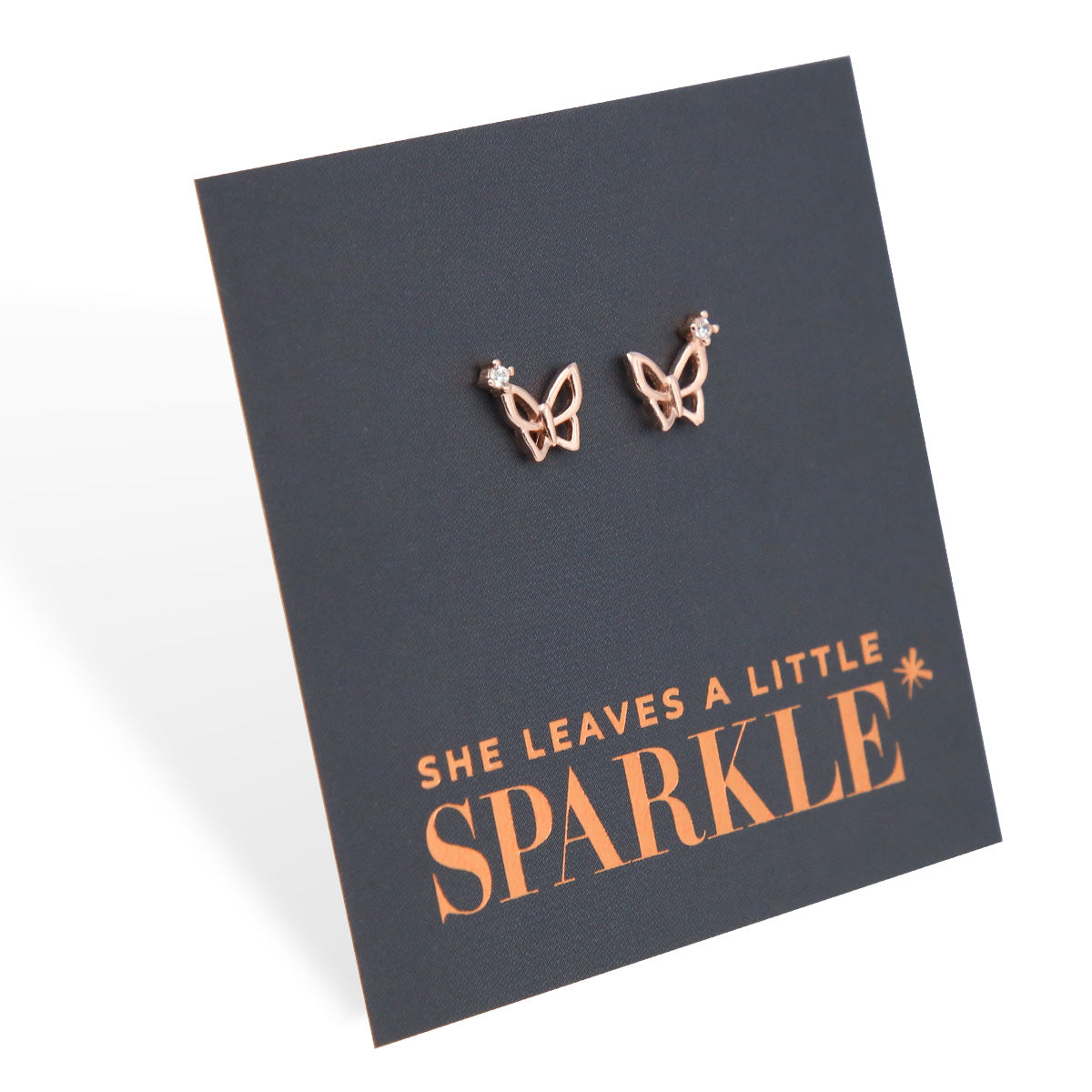 Butterfly Sparkle - 18k Rose Gold Plated Sterling Silver + CZ - She Leaves A Little Sparkle (13011)