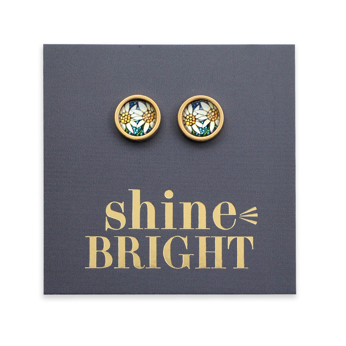 Shine Bright - Gold Stainless Steel 8mm Circle Studs - Happy Blooms (10562)