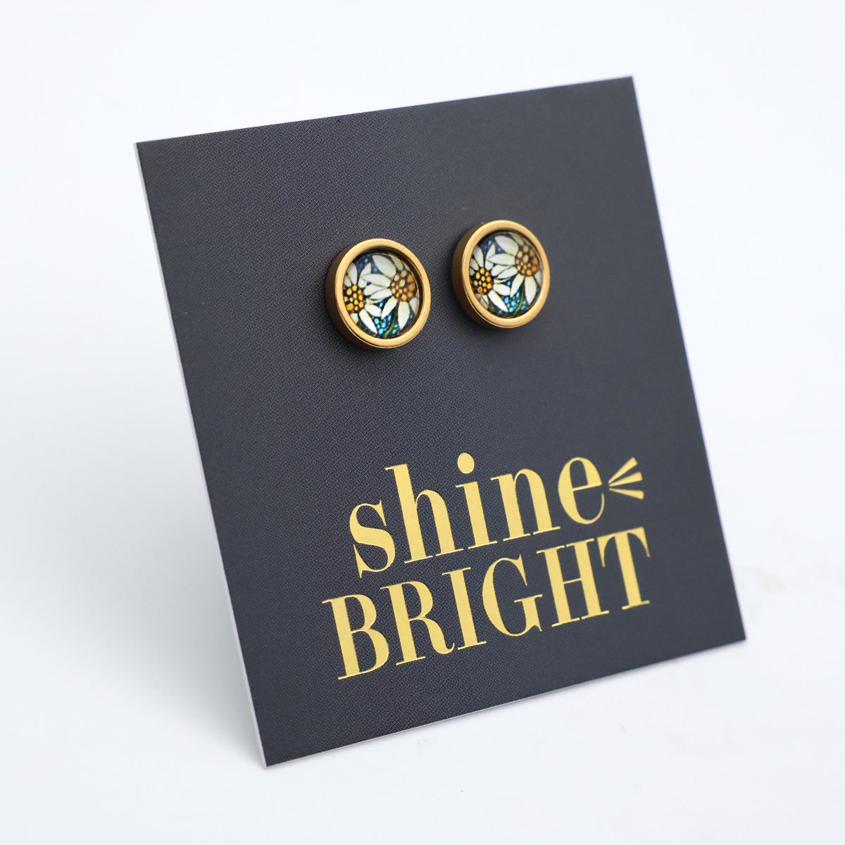 Shine Bright - Gold Stainless Steel 8mm Circle Studs - Happy Blooms (10562)