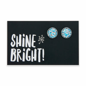 SPARKLEFEST - Shine Bright - Bright Silver 12mm Circle Studs - Silver & Blue Glitter (12444)