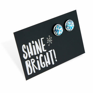 SPARKLEFEST - Shine Bright - Bright Silver 12mm Circle Studs - Silver & Blue Glitter (12444)