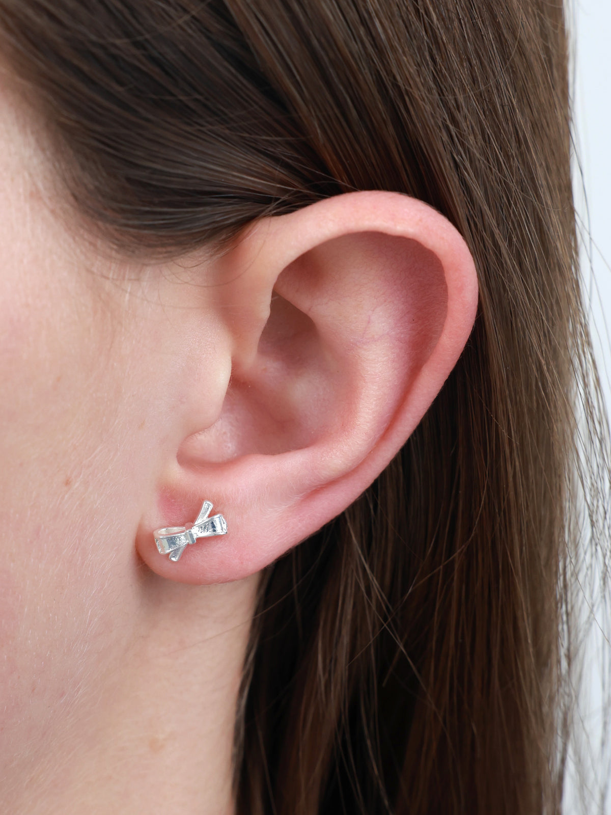 Lovely Just Like You Sterling Silver Stud Earrings - Tiny Silver Bows