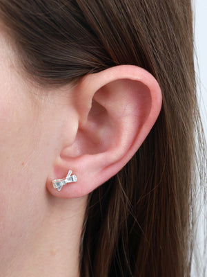 Lovely Just Like You Sterling Silver Stud Earrings - Tiny Silver Bows