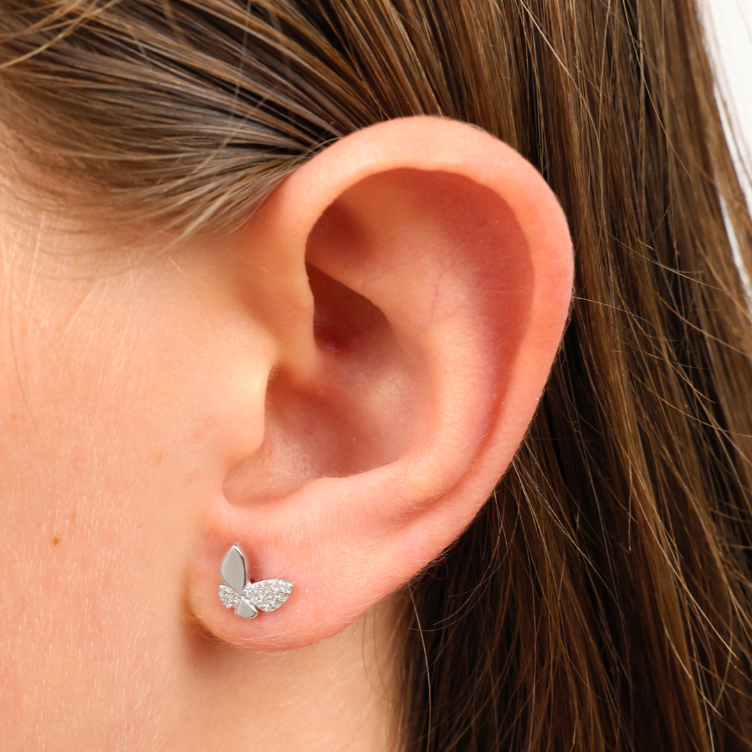 Silver Butterflies - Sterling Silver Stud + CZ - You Are Lovely (2101-F)