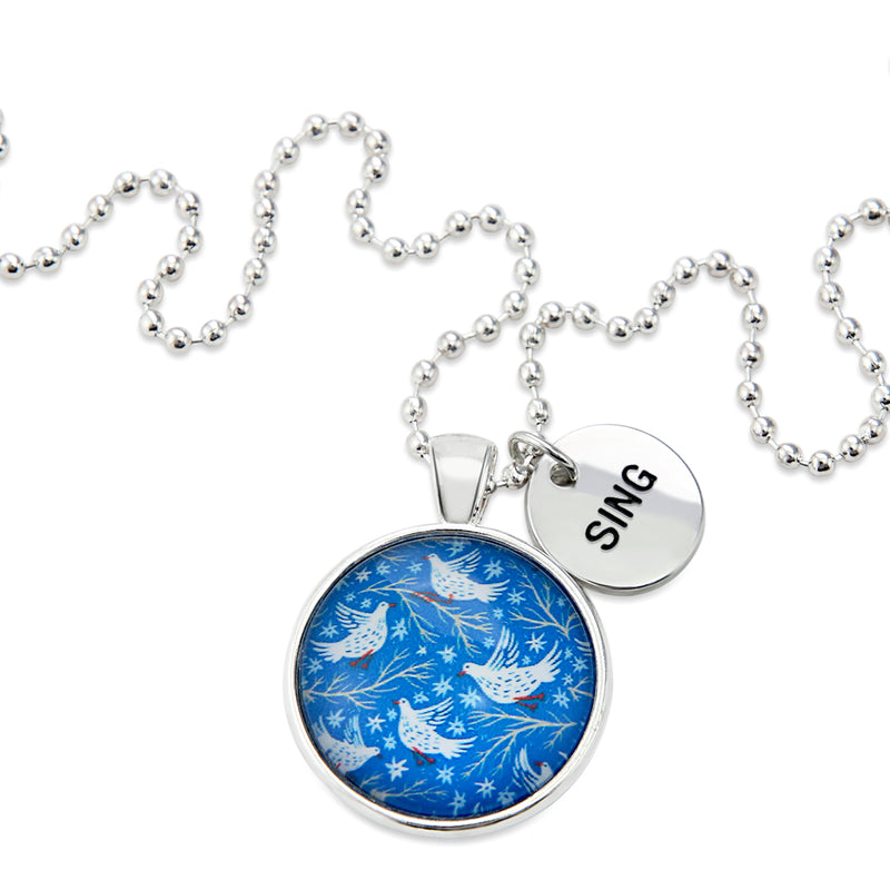 Blue Collection - Bright Silver 'SING' Necklace - Snow Birds (10263)