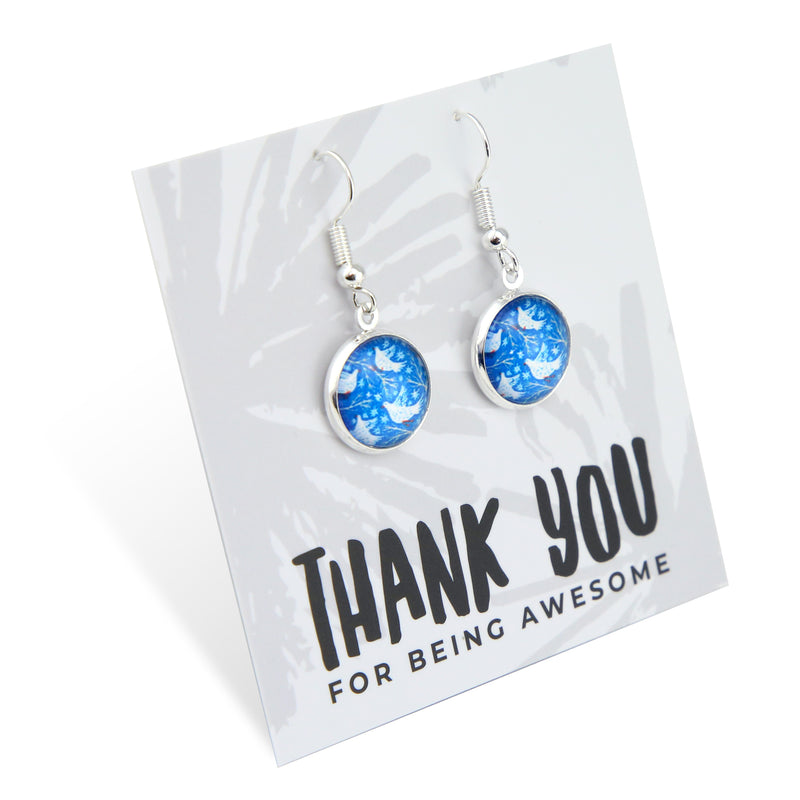 Blue Collection - Thank You For Being Awesome - Bright Silver Dangle Earrings - Snow Birds (9114-F)