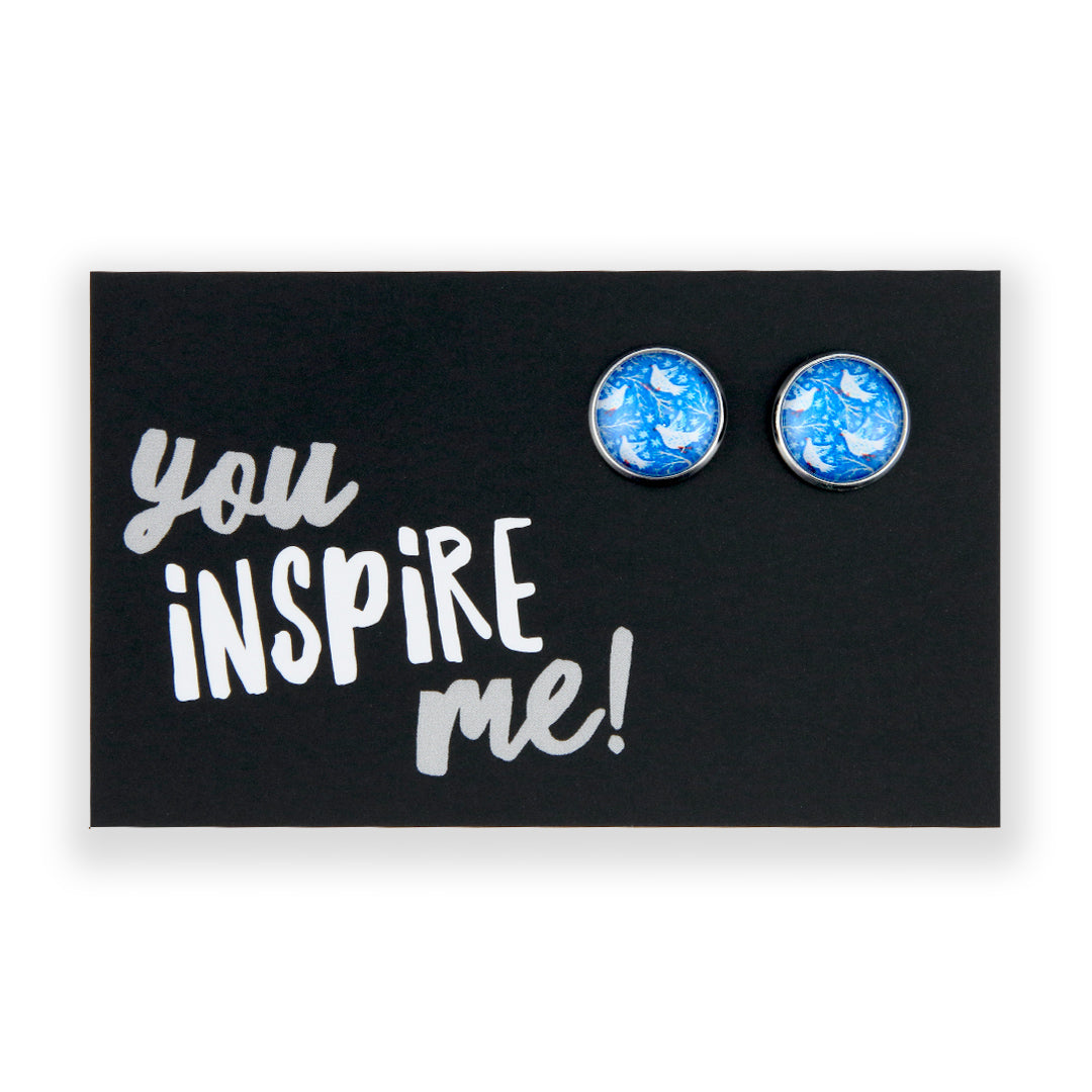 Blue Collection - You Inspire Me - Bright Silver 12mm Circle Studs - Snow Birds (9405-R)
