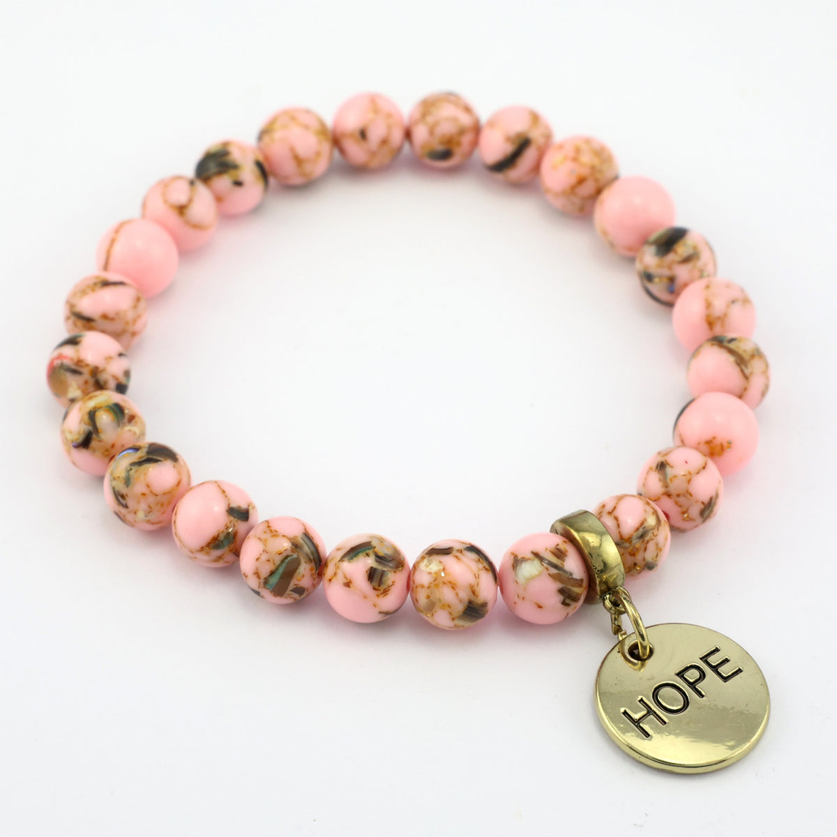 Beaded bracelet with a 'HOPE' charm on a white background