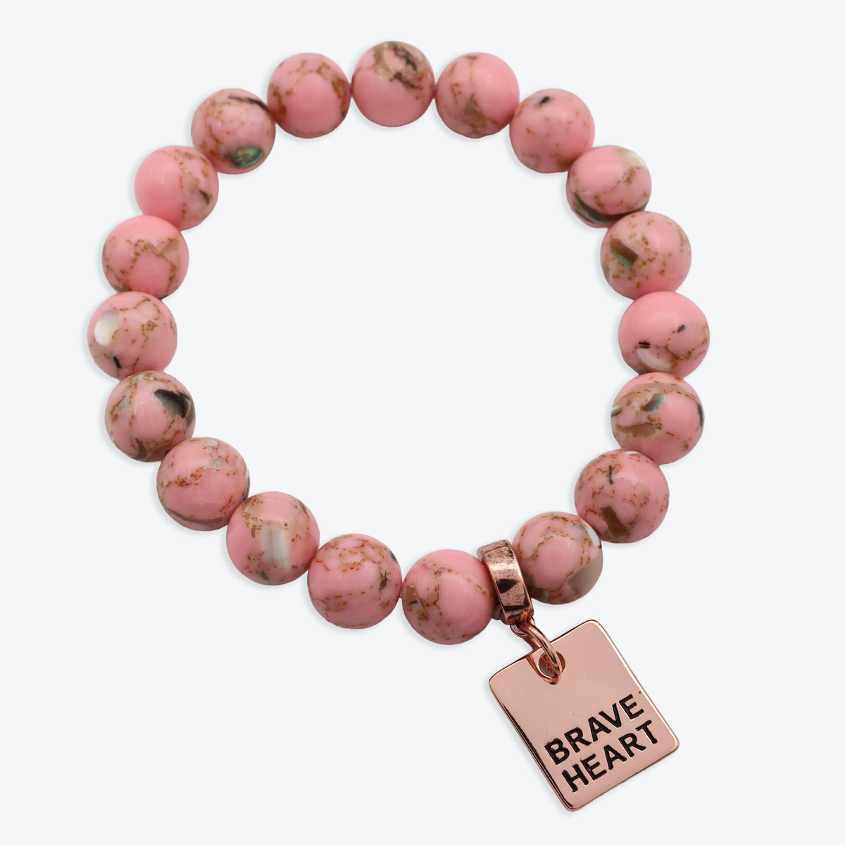 PINK COLLECTION - Soft Pink Synthesis 10mm Bead Bracelet  -  Rose Gold Word Charms