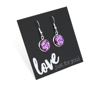 SPARKLEFEST - Love Just For You - Stainless Steel Vintage Silver Dangle Earrings - Purple Glitter (11424)
