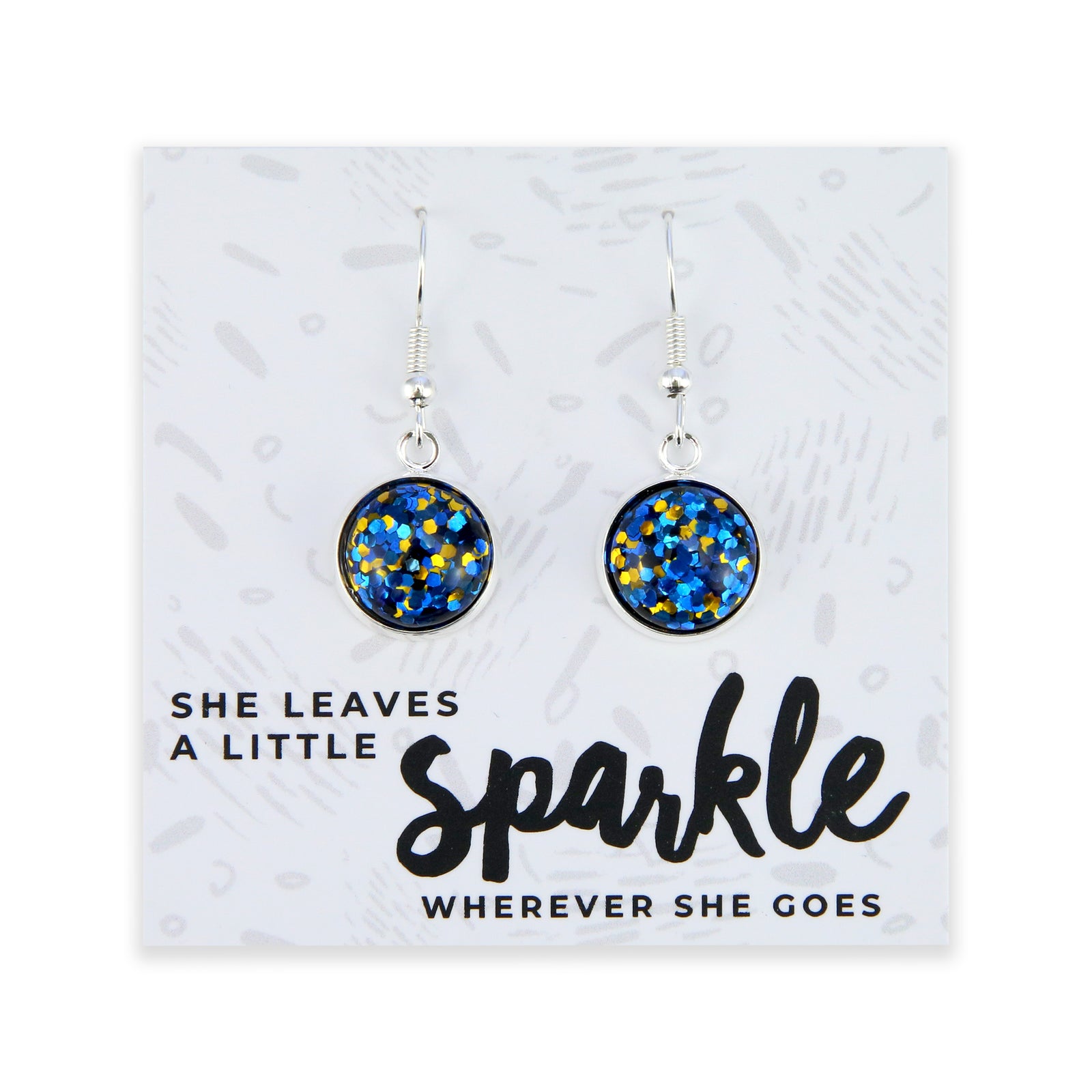 SPARKLEFEST - She Leaves A Little Sparkle - Bright Silver Dangle Earrings - Blue & Gold Glitter (11654)