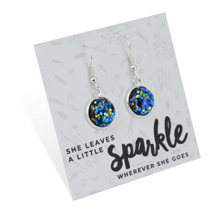SPARKLEFEST - She Leaves A Little Sparkle - Stainless Steel Bright Silver Dangle Earrings - Blue & Gold Glitter (11654)