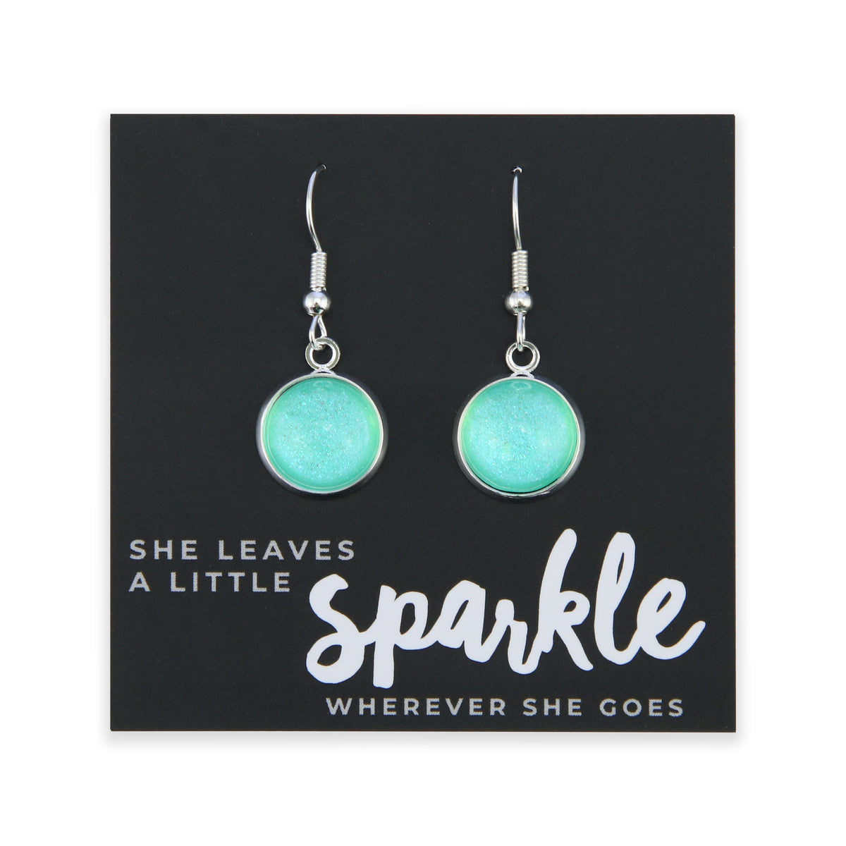 SPARKLEFEST - She Leaves A Little Sparkle - Vintage Silver Dangle Earrings - Minty Shimmer (12031)