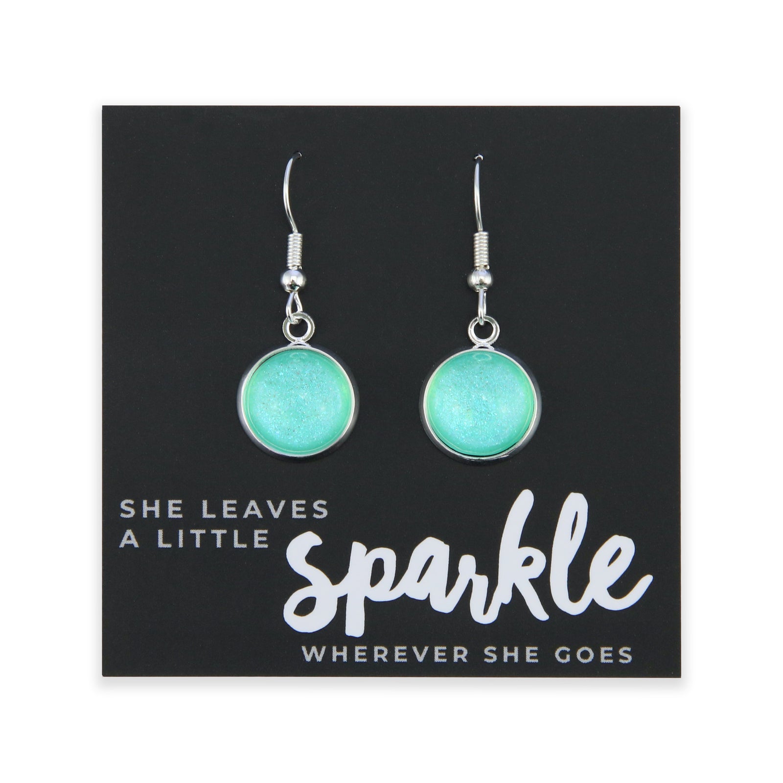 SPARKLEFEST - She Leaves A Little Sparkle - Vintage Silver Dangle Earrings - Minty Shimmer (12031)