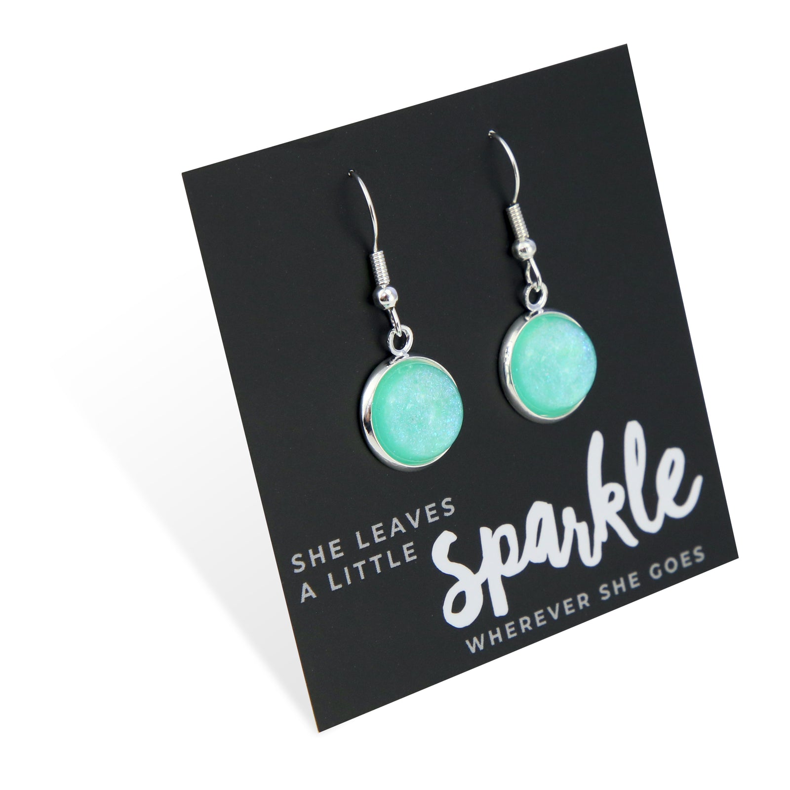 SPARKLEFEST - She Leaves A Little Sparkle - Vintage Silver Dangle Earrings - Minty Shimmer (12031)