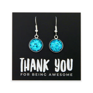 SPARKLEFEST - Thank You For Being Awesome - Vintage Silver Dangle Earrings- Aquamarine Glitter (11533)