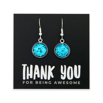 SPARKLEFEST - Thank You For Being Awesome  - Vintage Silver Dangles - Aquamarine Glitter (11533)