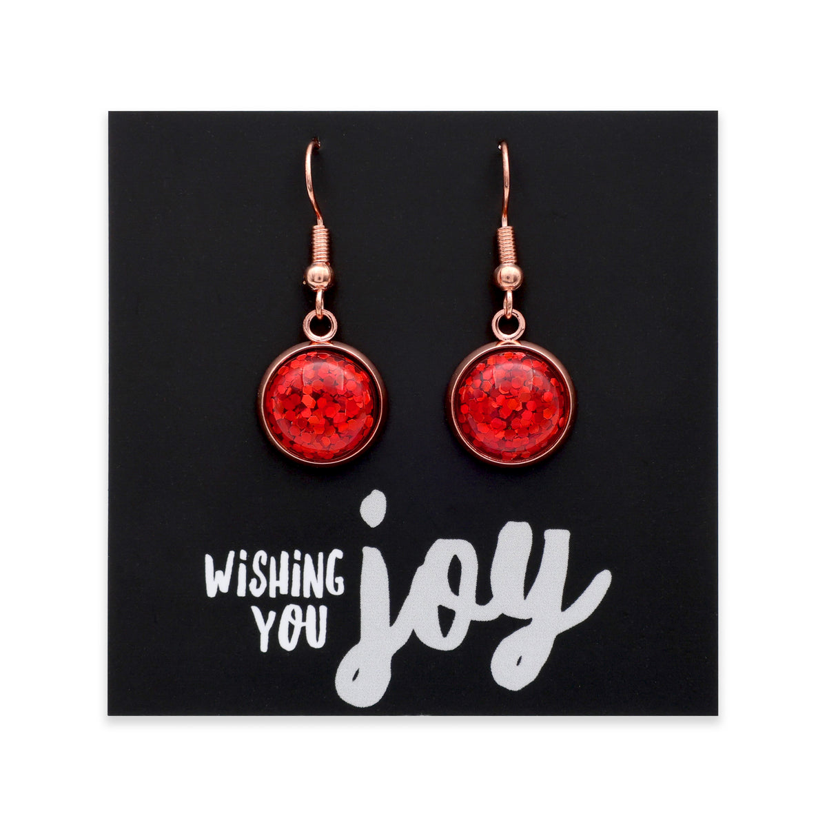 SPARKLEFEST - Wishing You Joy - Rose Gold Dangles - Red Glitter (11623)
