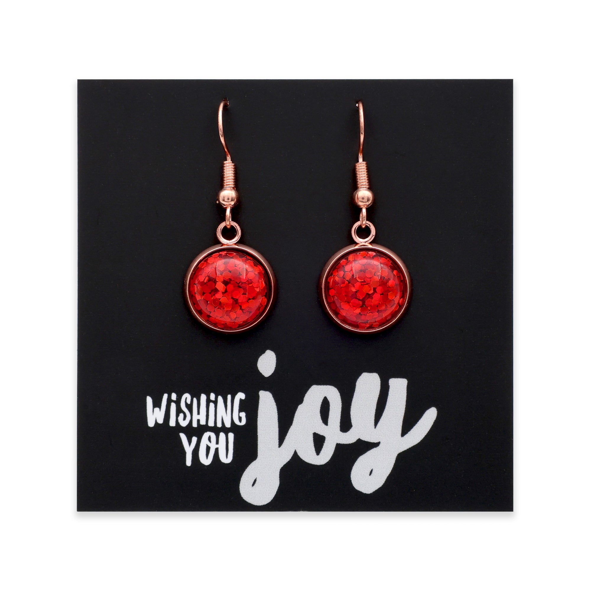 SPARKLEFEST - Wishing You Joy - Rose Gold Dangles - Red Glitter (11623)