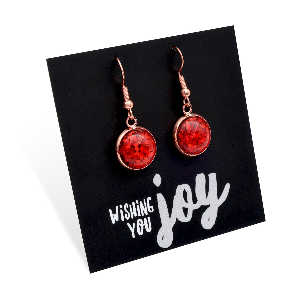 SPARKLEFEST - Wishing You Joy - Rose Gold Dangles - Red Glitter (11623)