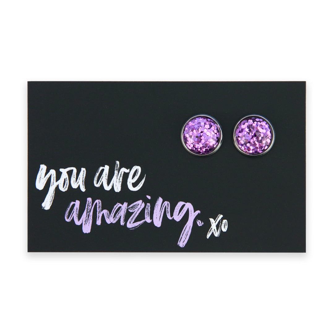 SPARKLEFEST - You are Amazing - Purple Glitter Resin - Silver Studs (11815)