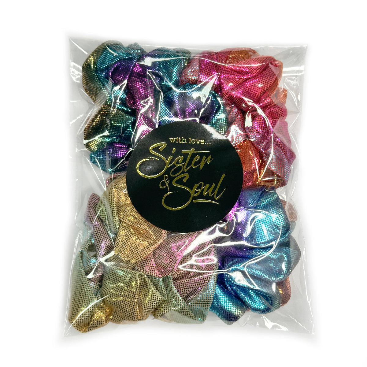 Sparkly Metallic Rainbow SCRUNCHIES 4 pack - Sparkle Pack (R03)