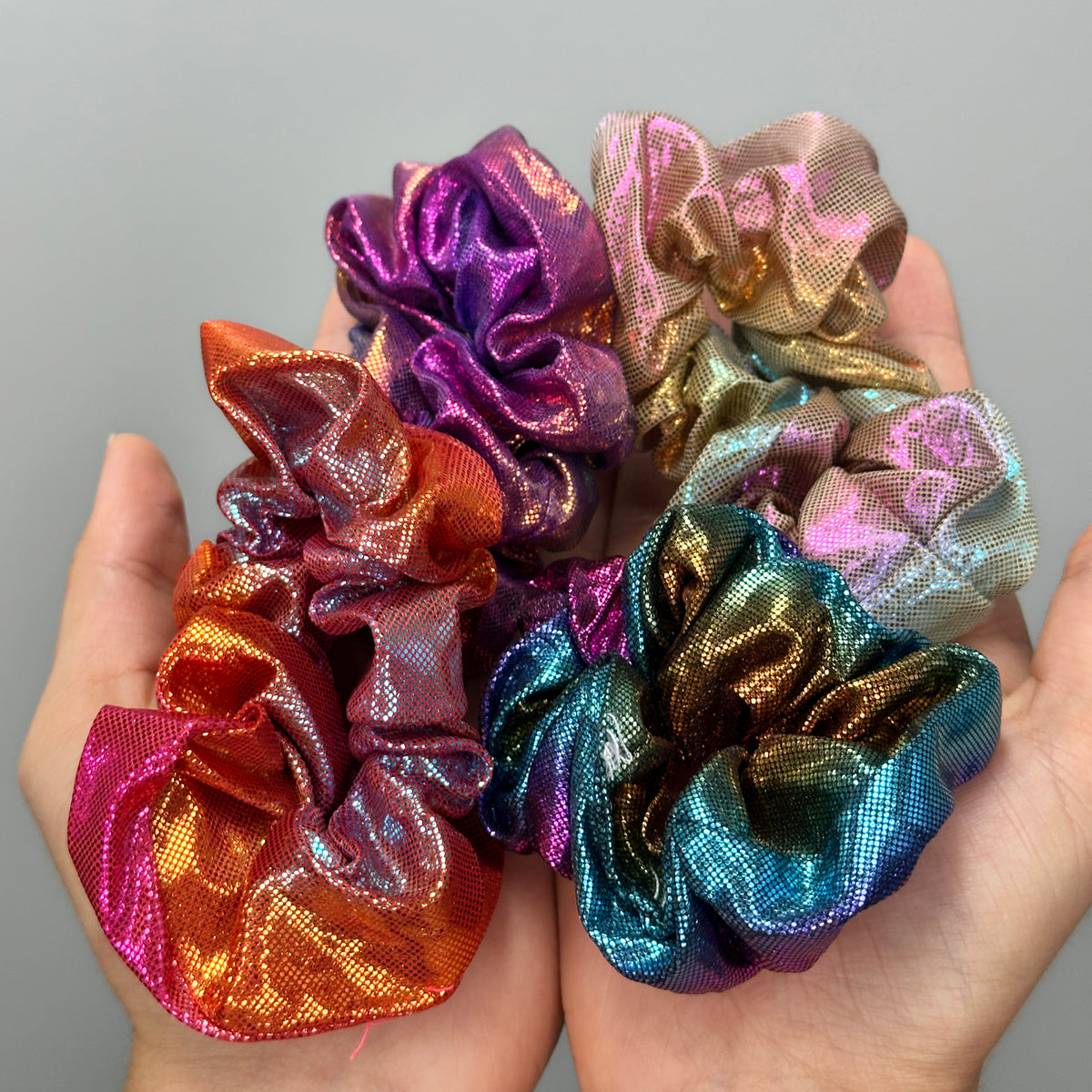Sparkly Metallic Rainbow SCRUNCHIES 4 pack - Sparkle Pack (R03)