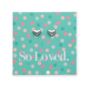 LIMITED EDITION Deluxe Steel Silver Tiny PUFFY Heart Studs with BONUS GIFT Pouch - So Loved