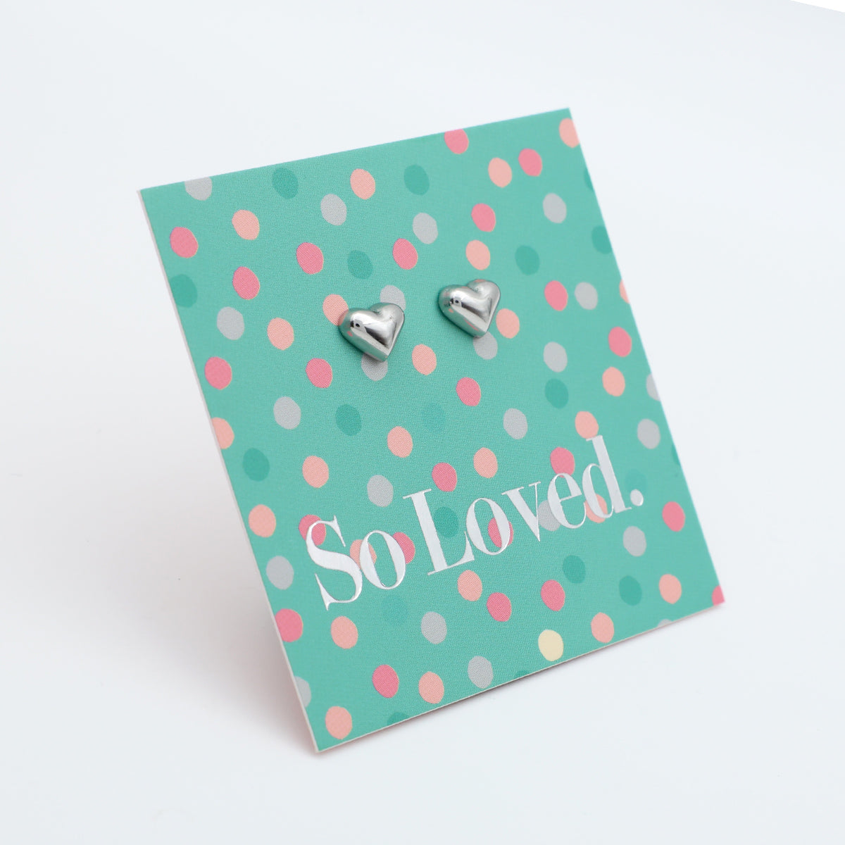 LIMITED EDITION Deluxe Steel Silver Tiny PUFFY Heart Studs with BONUS GIFT Pouch - So Loved