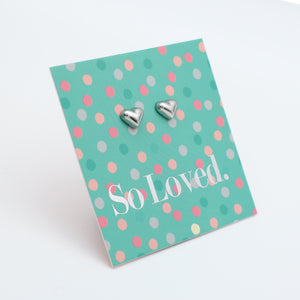LIMITED EDITION Deluxe Steel Silver Tiny PUFFY Heart Studs with BONUS GIFT Pouch - So Loved