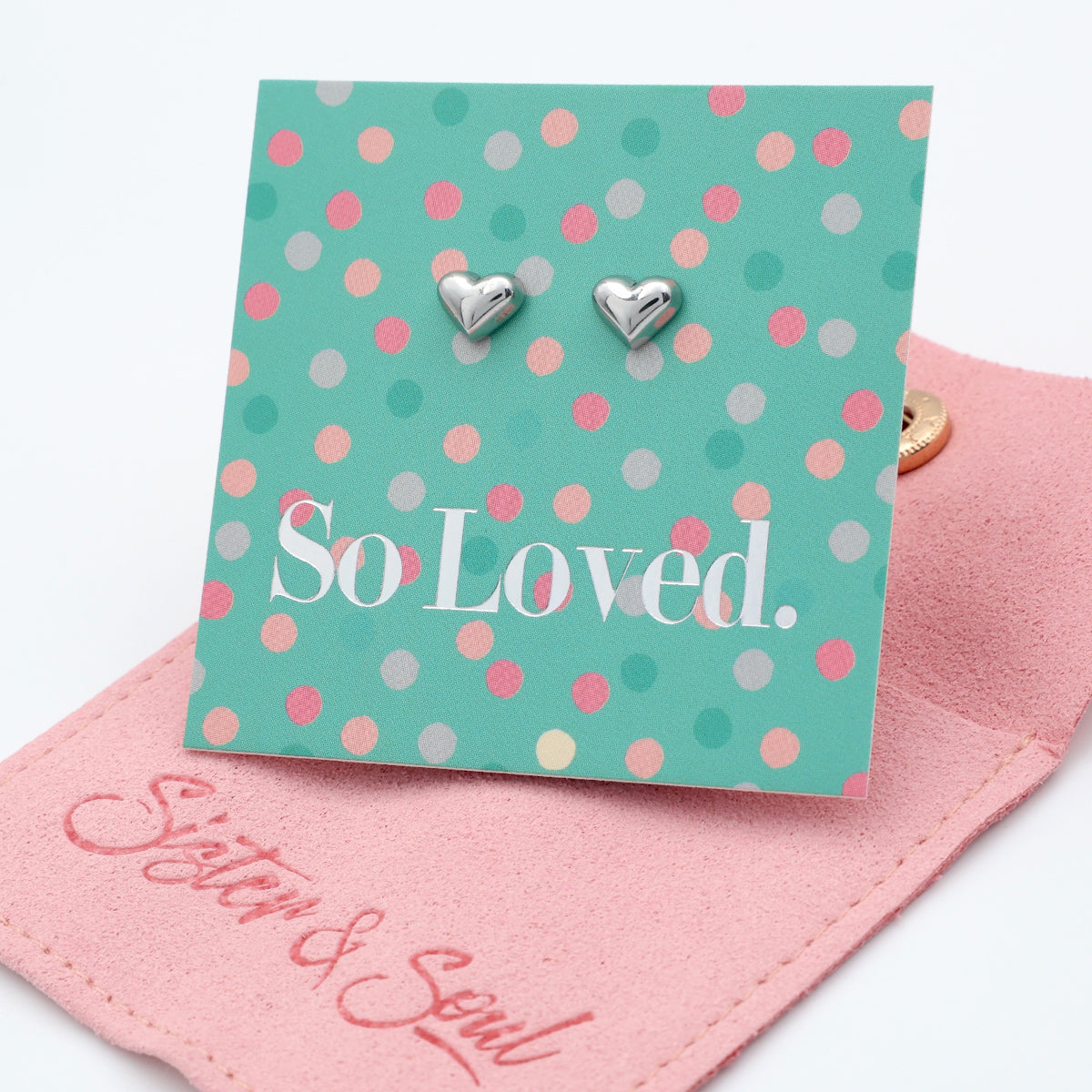 LIMITED EDITION Deluxe Steel Silver Tiny PUFFY Heart Studs with BONUS GIFT Pouch - So Loved