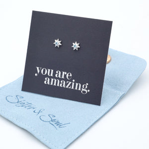 Sterling Silver Star with ICE Blue CZ with BONUS GIFT Pouch - You Are Amazing