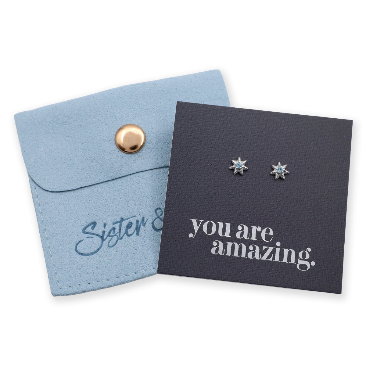 Sterling Silver Star with ICE Blue CZ with BONUS GIFT Pouch - You Are Amazing