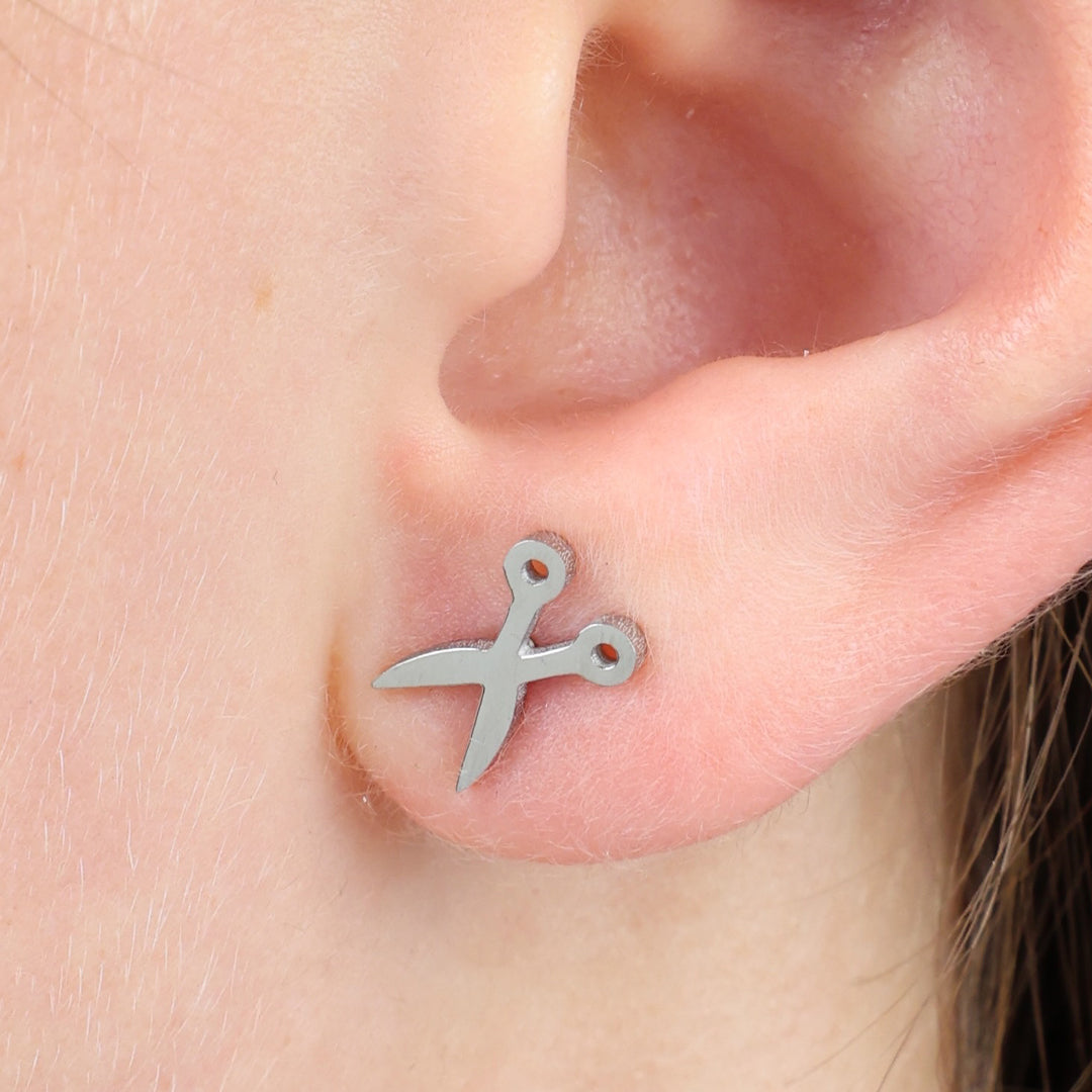 Stainless Steel Earring Studs - Fierce Fearless Fabulous - SCISSORS