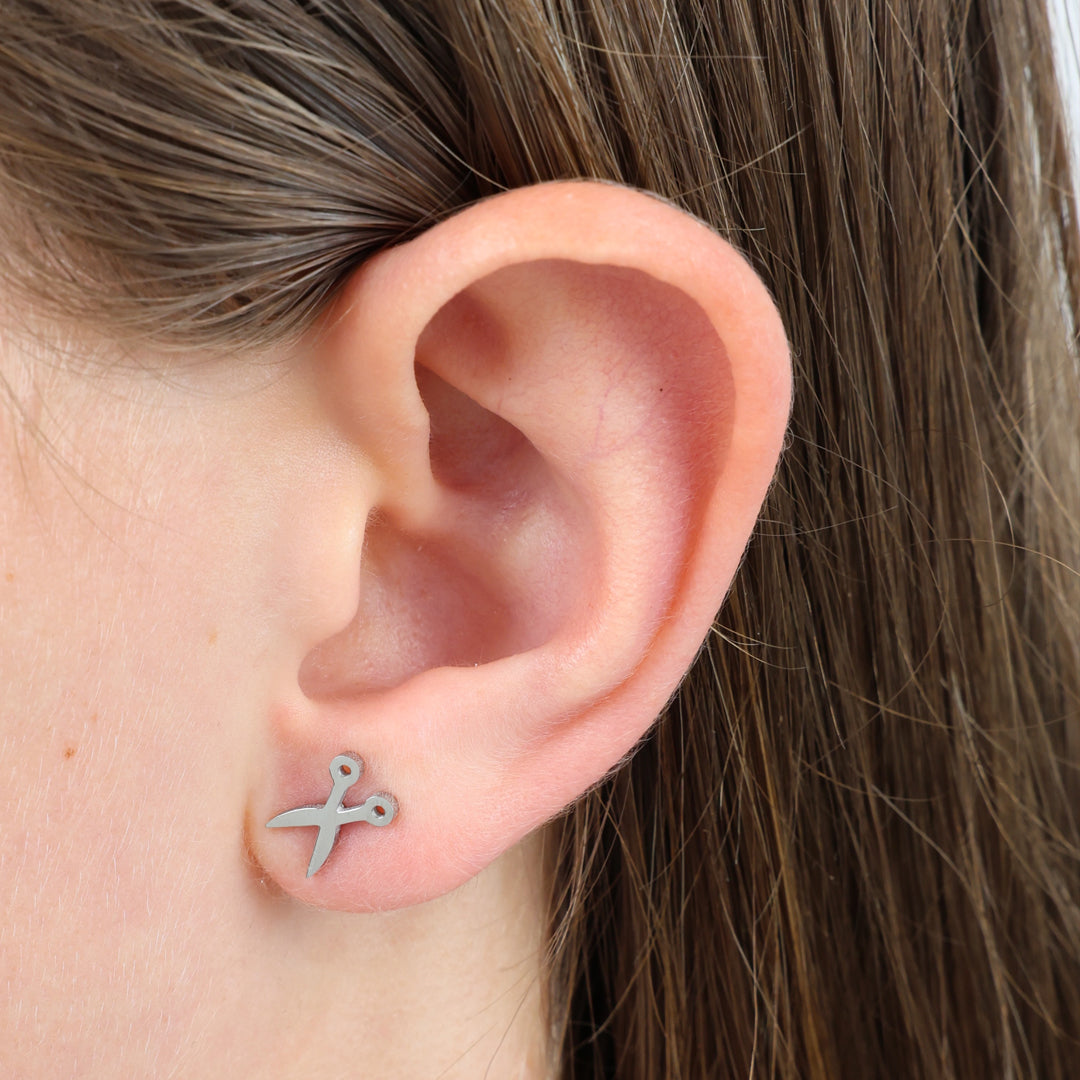 Stainless Steel Earring Studs - Fierce Fearless Fabulous - SCISSORS