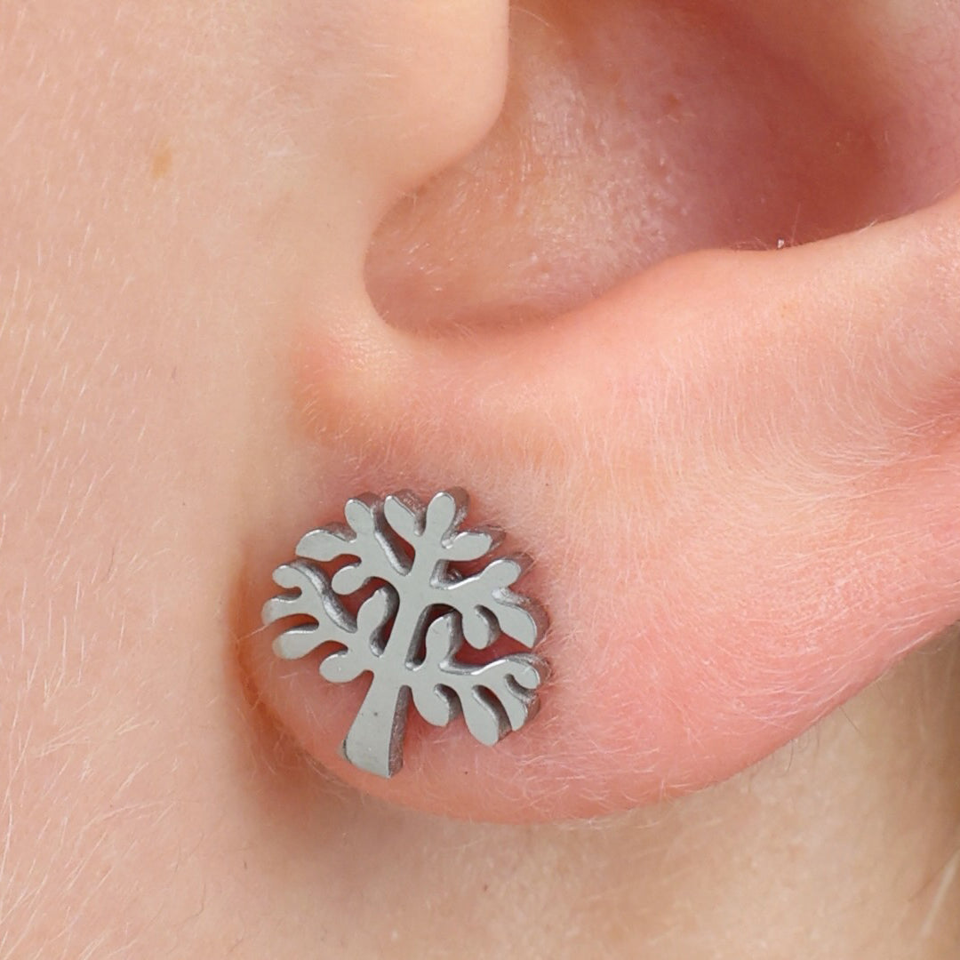 Stainless Steel Earring Studs - Thrive Bloom Grow - TREE