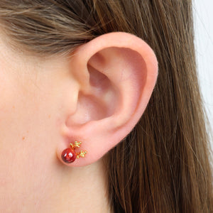 18k Plated Gold Sterling Silver  Studs - Joy Peace Love - Reindeer Nose (9905-R)