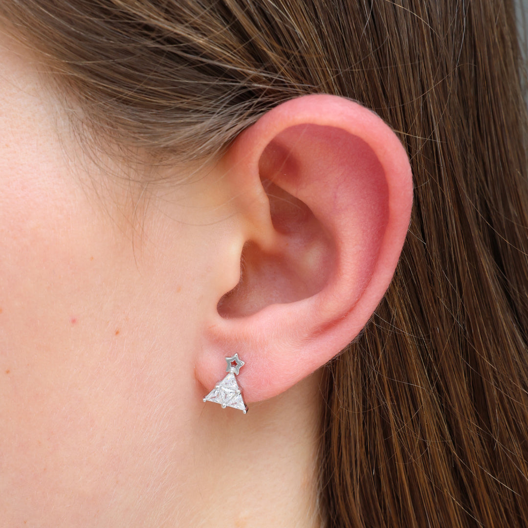 Sterling Silver Studs - Wishing You Joy - Christmas CZ Gem Tree (2301-F)