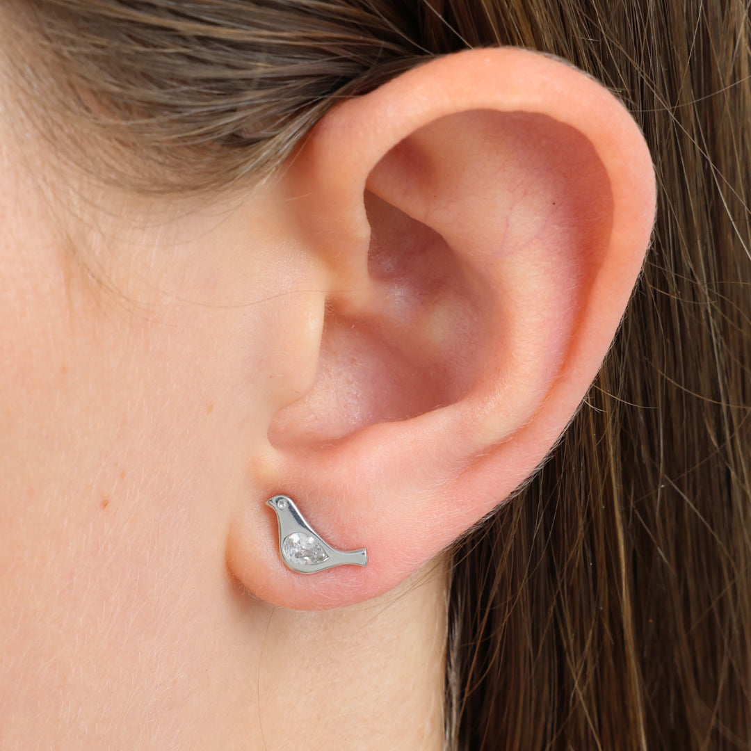 Little Birds - Sterling Silver Studs + Clear CZ - You Are Lovely (2301-R)